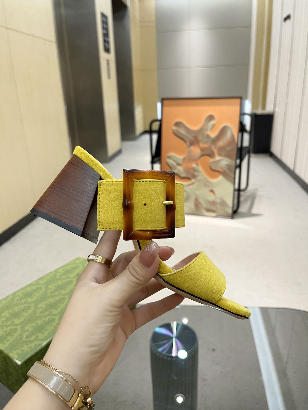 Gvc*1 Women’s Sandal With Bamboo Buckle Yellow For Women GG