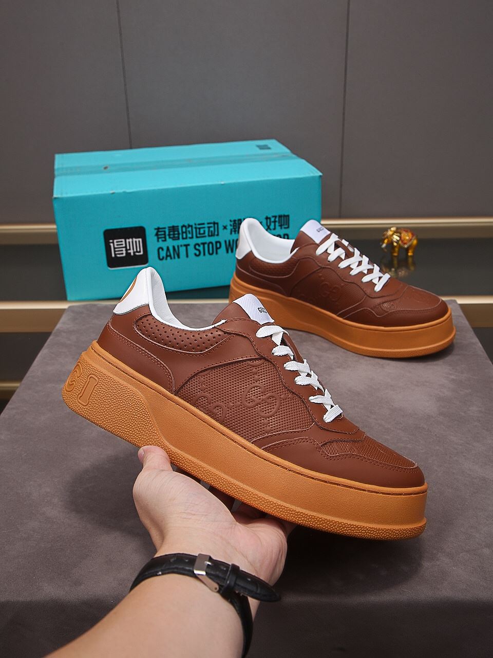 Gvc*1 Men’s GG Embossed Sneaker Brown For Men 669582