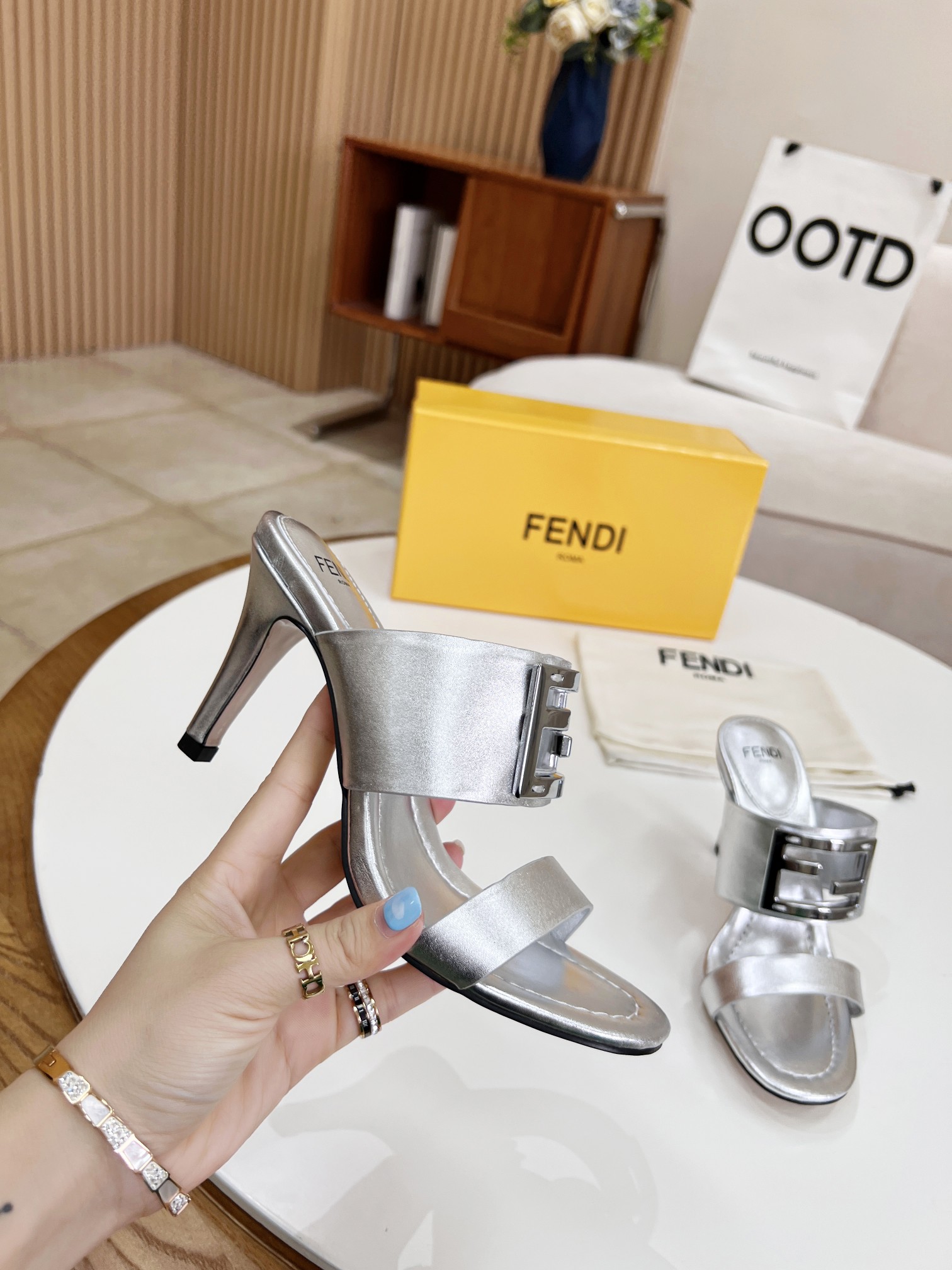 F**di Baguette Silver Heels For Women