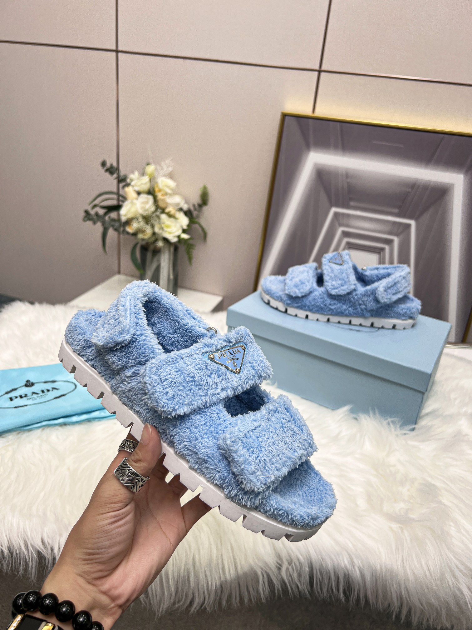 Pra*a Terrycloth Sandals Blue For Women 0.8in/20mm PRD 1X737M_H39_F0076_F_D020