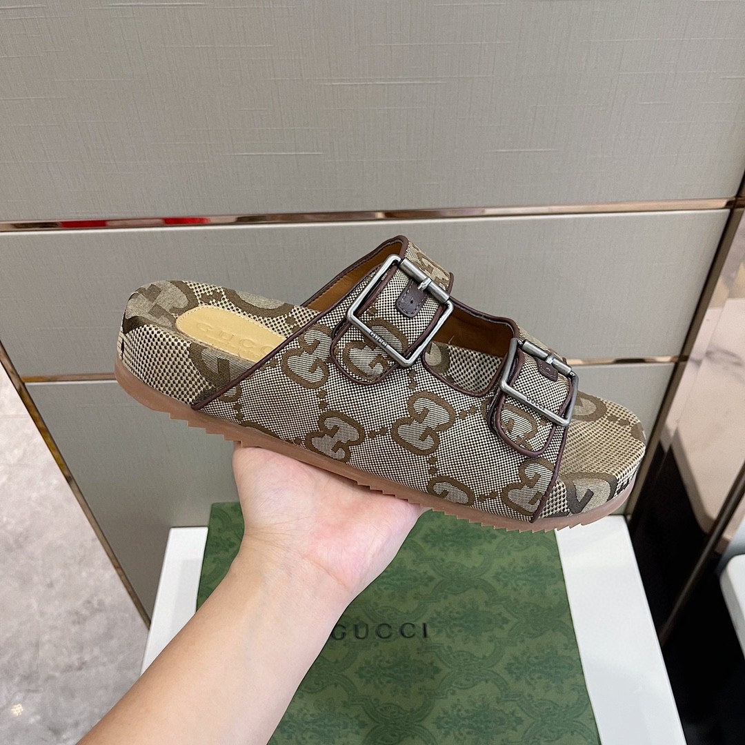 Gvc*1 Men’s Maxi GG Slide Sandal With Straps Beige And Ebony For Men 658020 2HK60