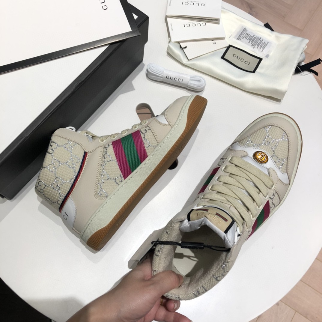 Gvc*1 Men’s Screener GG High-Top Beige Pink Green For Men 5637309