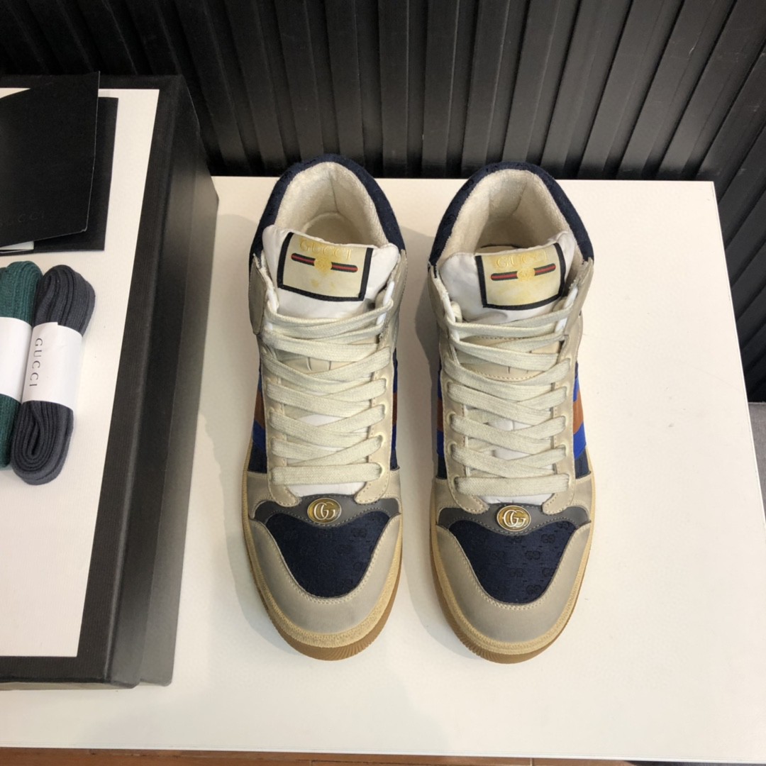 Gvc*1 Women’s GG Screener Distressed High Top Off-White Blue For Women 563730