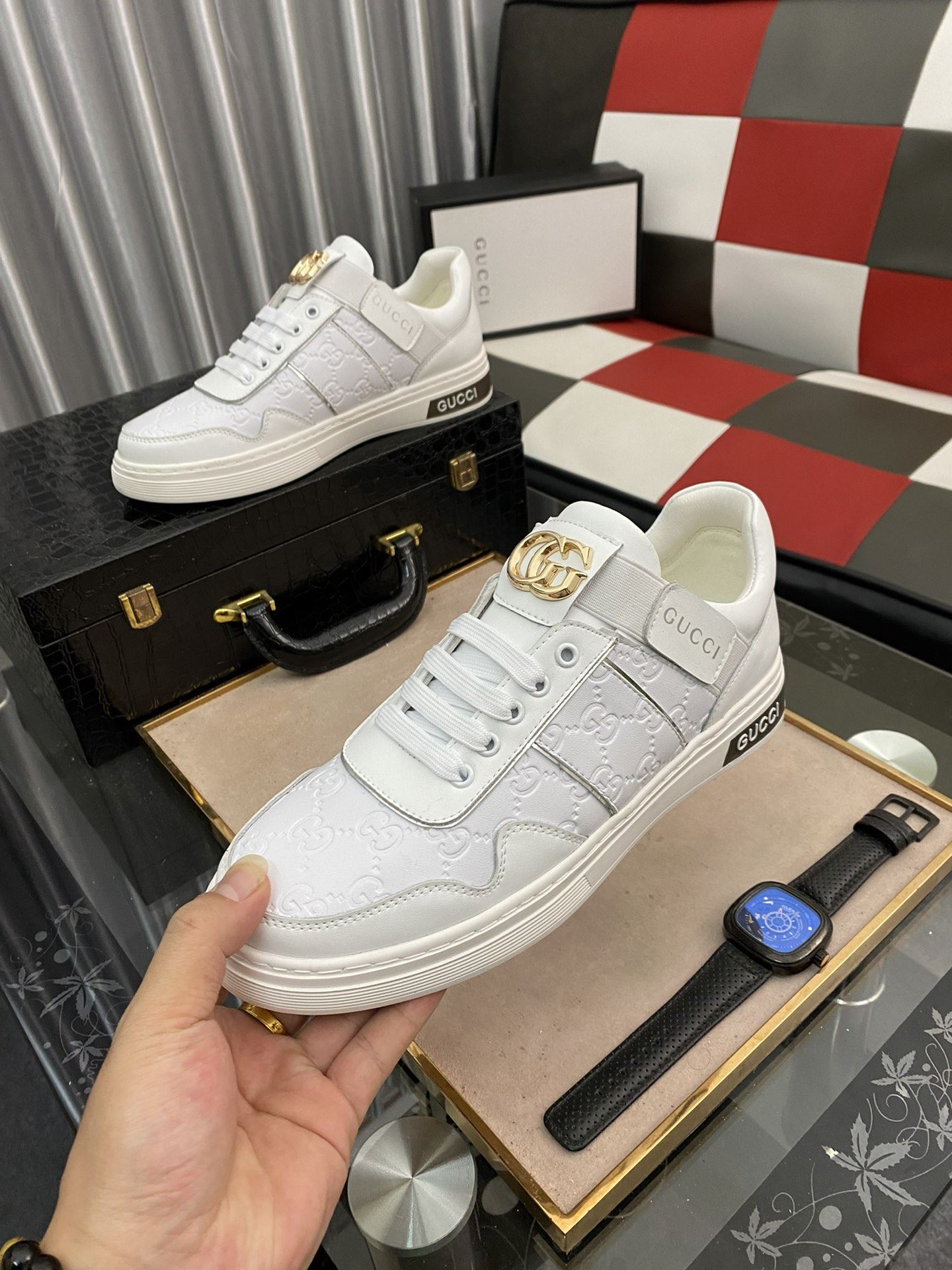 Gvc*1 Men’s GG Embossed Sneaker Loafer With GG White For Men