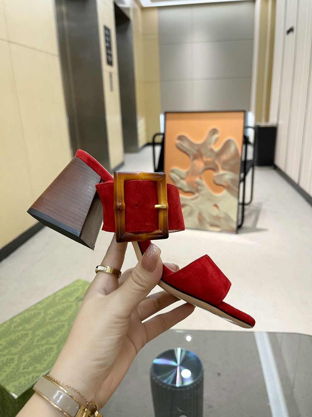 Gvc*1 Women’s Sandal With Bamboo Buckle Red For Women GG‎