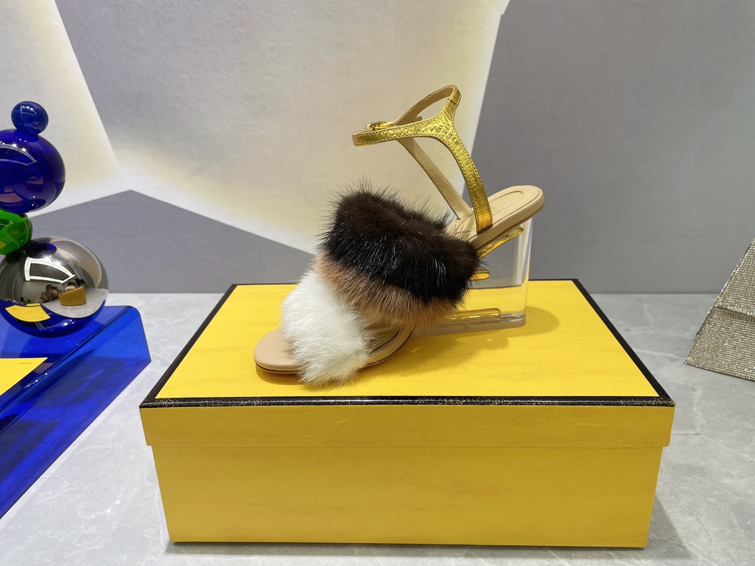 F**di First White Mink High-Heeled Sandals For Women 8X8275AI11F1H00