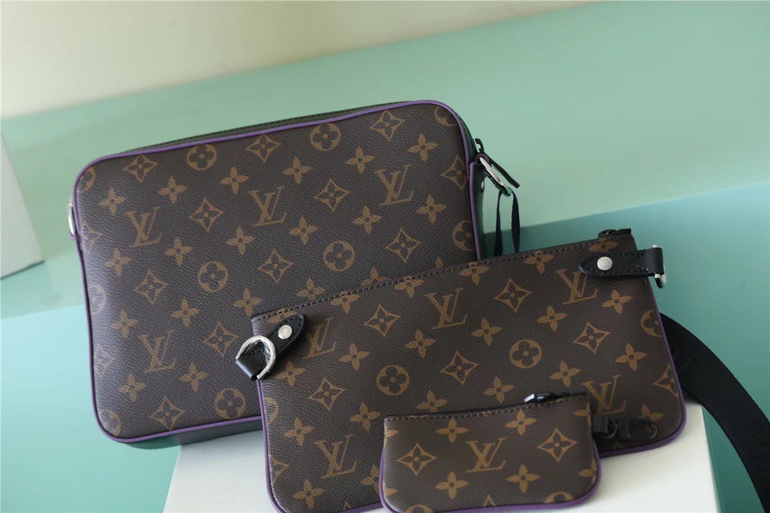 L0vis Vvtt0n Trio Messenger Monogram Macassar Canvas By Virgil Abloh’s Purple For Men, Men’s Bags, Shoulder And Crossbody Bags 9.5in/25cm LV M46266