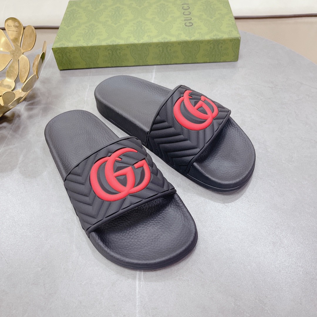 Gvc*1 Men’s Quilted GG Rubber Slide Black And Red For Men 601041