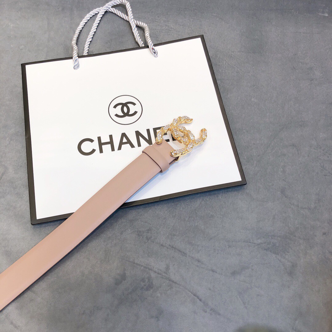 Ch**el Belt With Double C Buckle Beige Women Belt