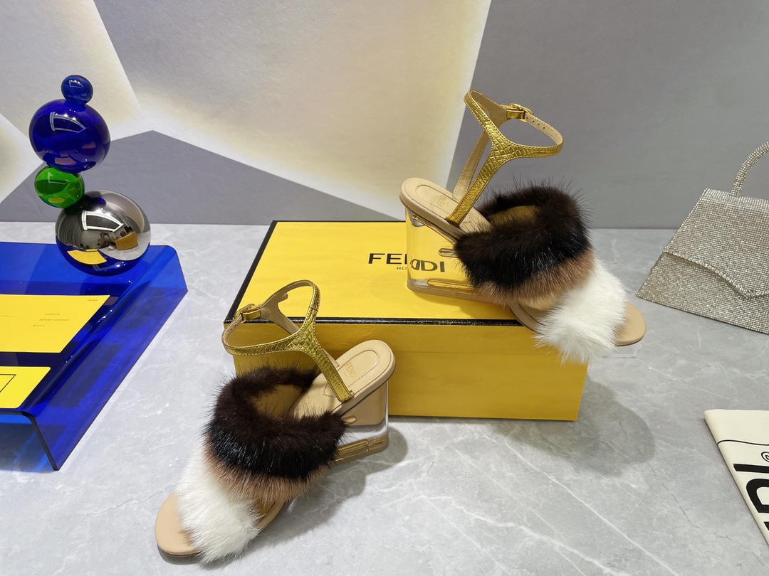 F**di First White Mink High-Heeled Sandals For Women 8X8275AI11F1H00