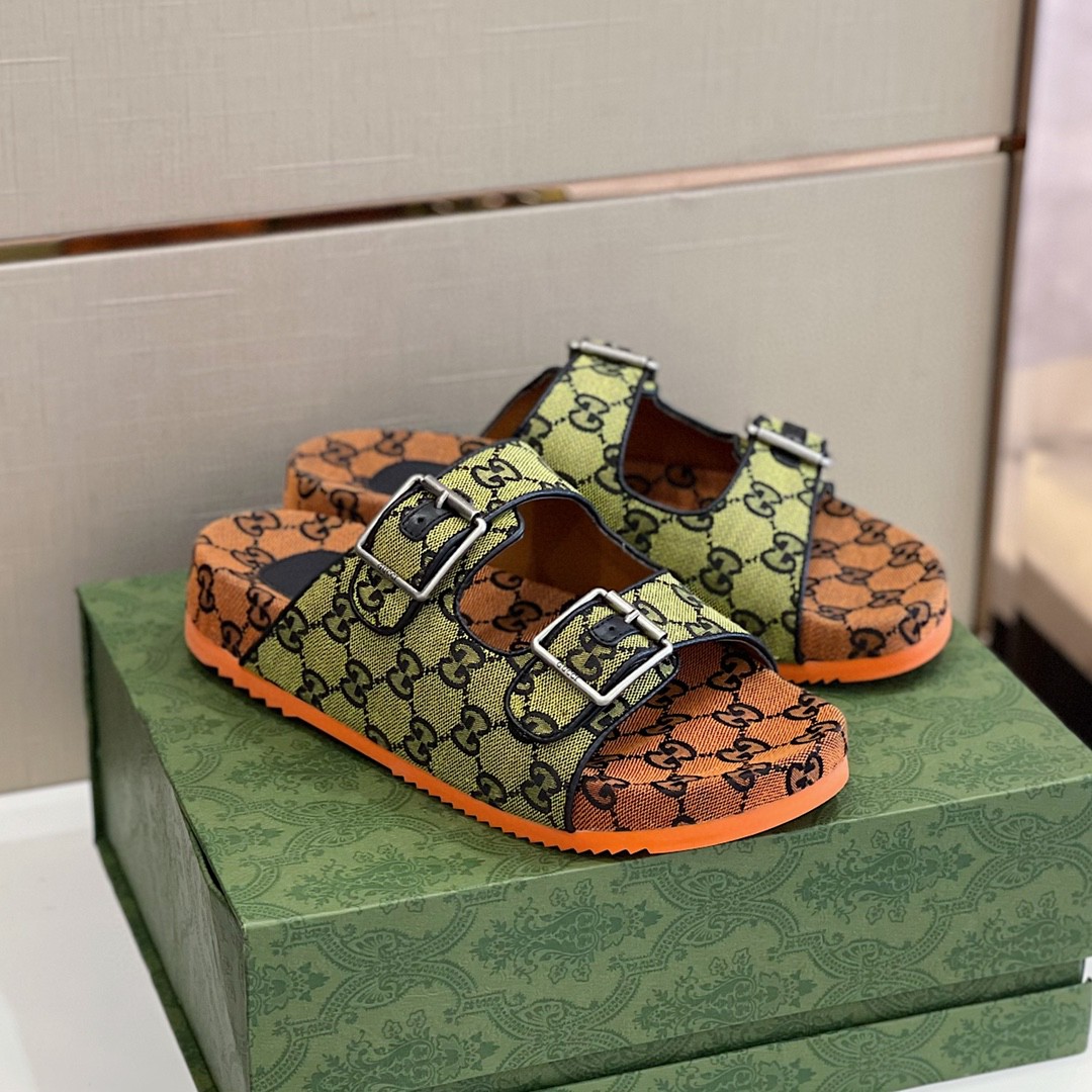 Gvc*1 Men’s Slide Sandal With Straps Orange And Green For Men 658020 2HK60