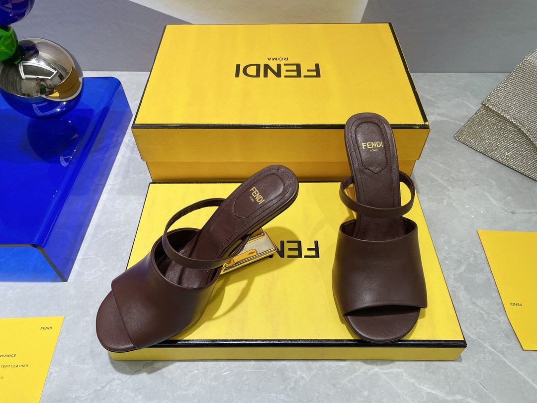 F**di First Burgundy High-Heeled Sandals For Women