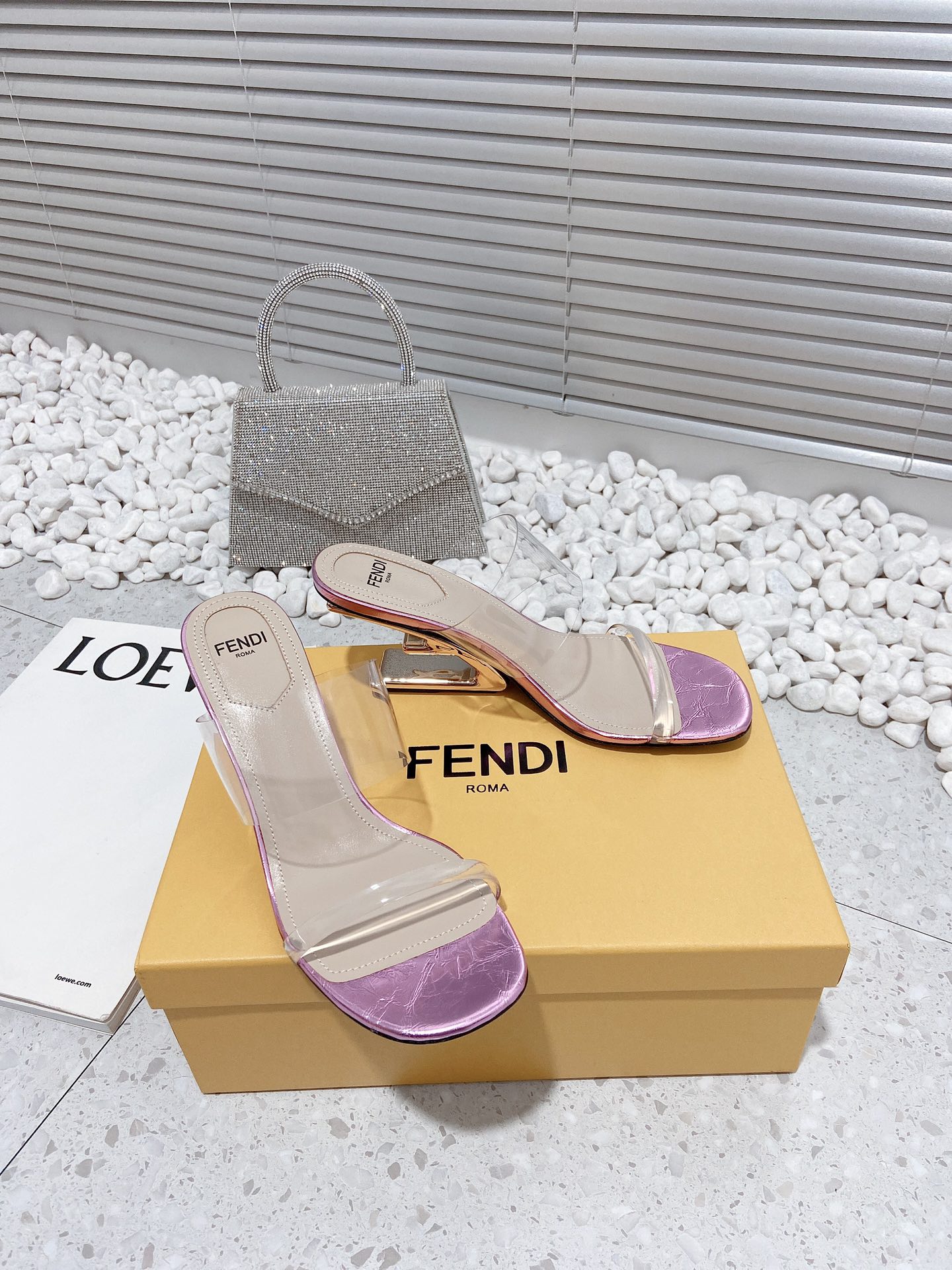 F**di First Pink Transparent Medium-Heeled Sandals For Women