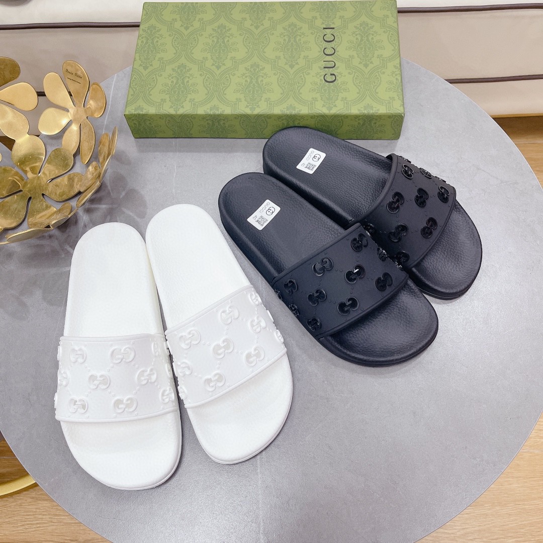 Gvc*1 Women’s Rubber GG Slide Sandals Black For Women ‎573922 JDR00 1000