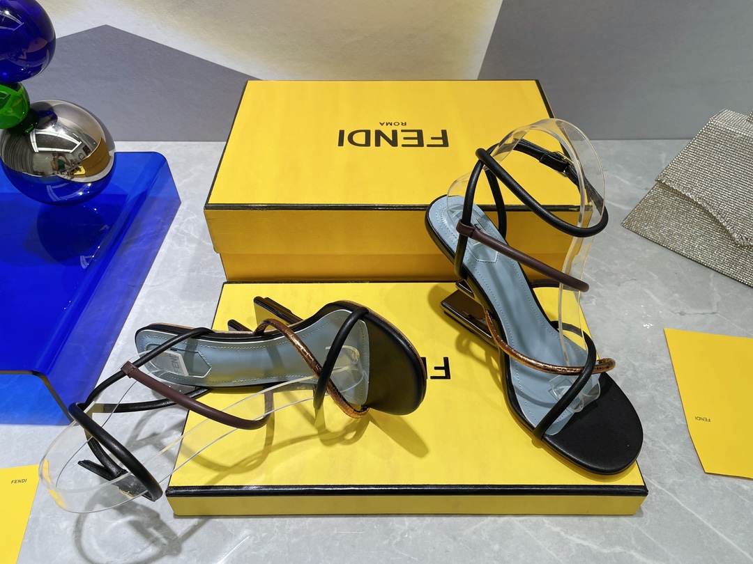 F**di First Brown Nappa High-Heeled Sandals For Women 8X8274AHIUF1H0L