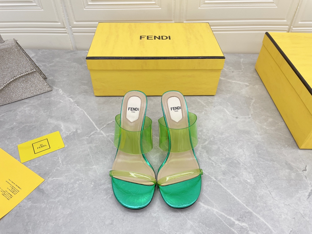 F**di First Green Transparent High-Heeled Sandals For Women
