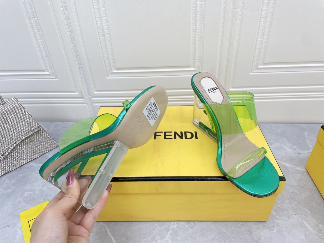 F**di First Green Transparent High-Heeled Sandals For Women