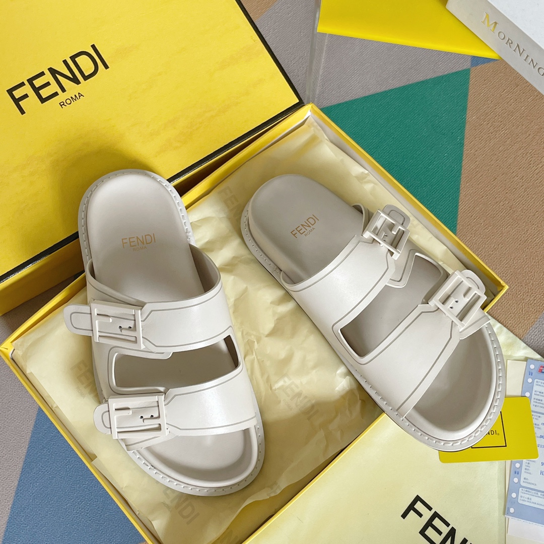 F**di Feel White FF Fabric Slides For Women 8X8326PPHF1G70