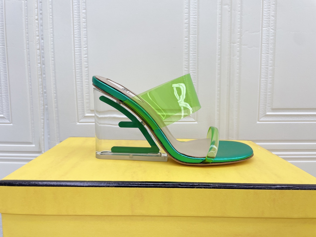 F**di First Green Transparent High-Heeled Sandals For Women