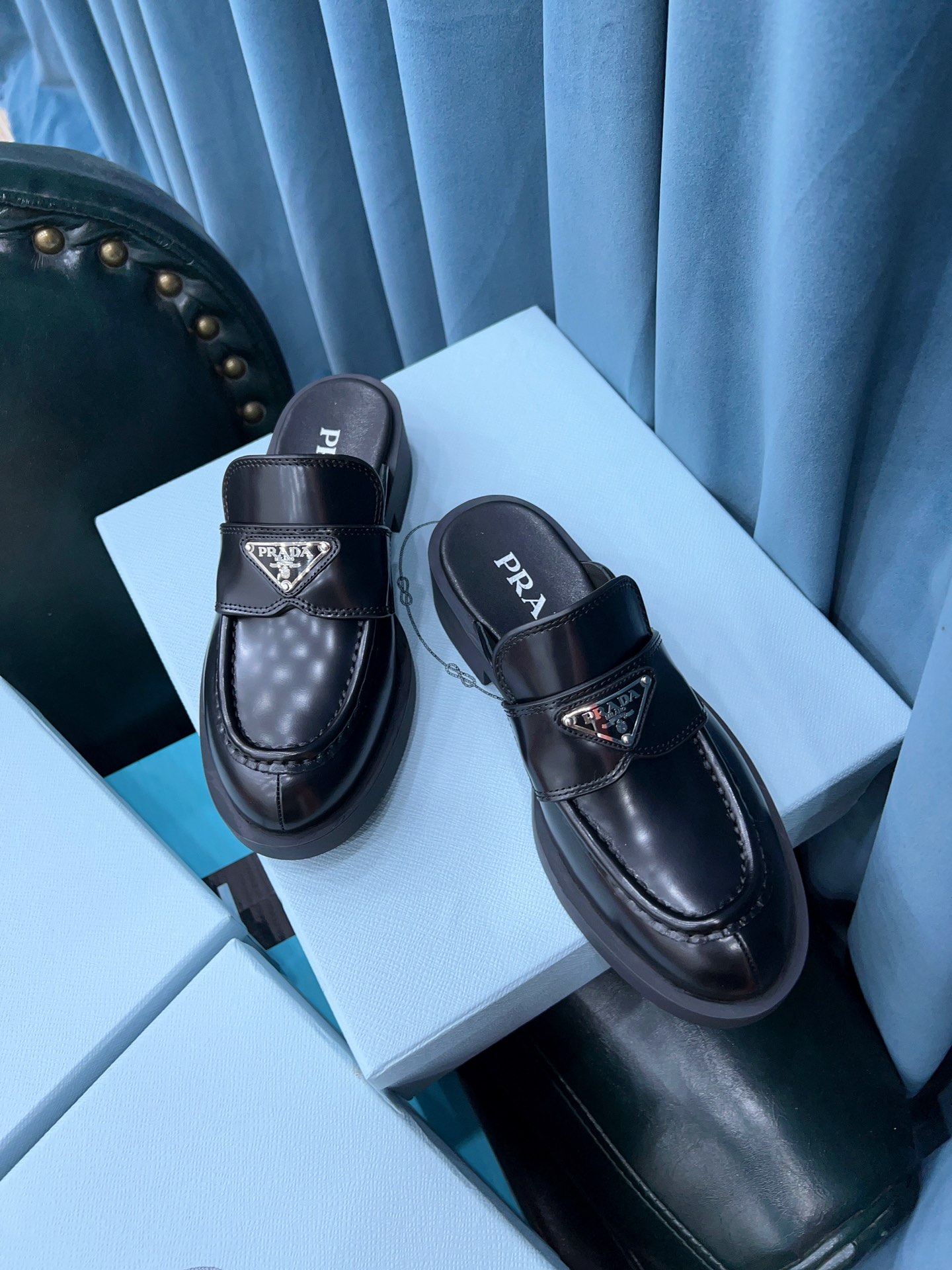 Pra*a Chocolate Brushed Mules Black For Women 1.6in/40mm PRD 1D652M_055_F0002_F_040