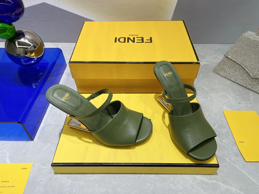 F**di First Dark Green High-Heeled Sandals For Women