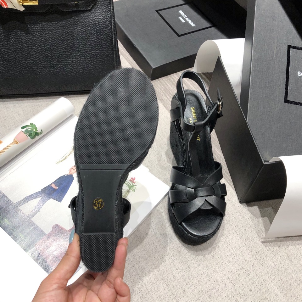 Sa1nt Lau*nt Women’s Tribute Espadrilles Wedge Black For Women Y51 611924BDA001000