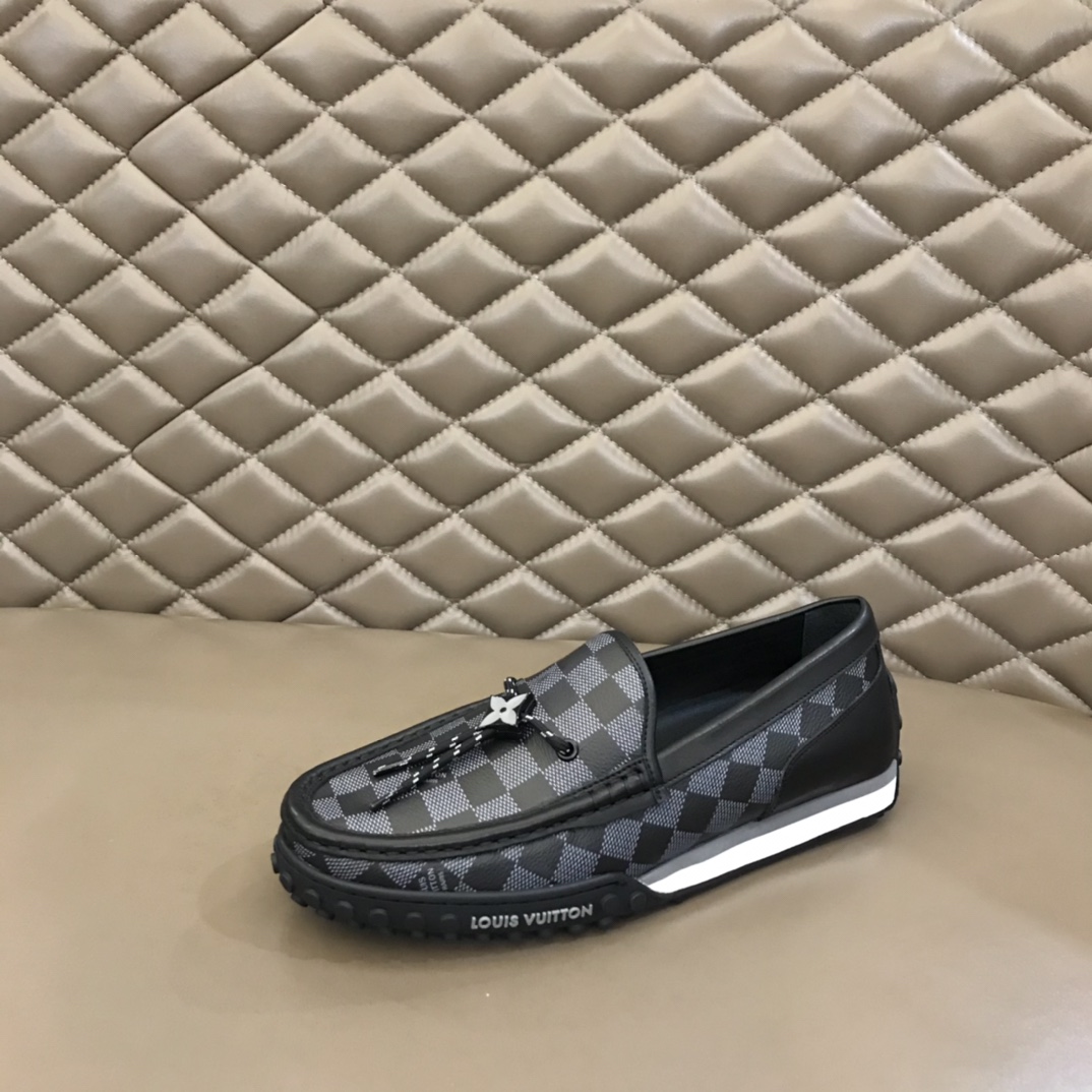 L0vis Vuittion LV Racer Moccasin Black Checkered Pattern For Men LV
