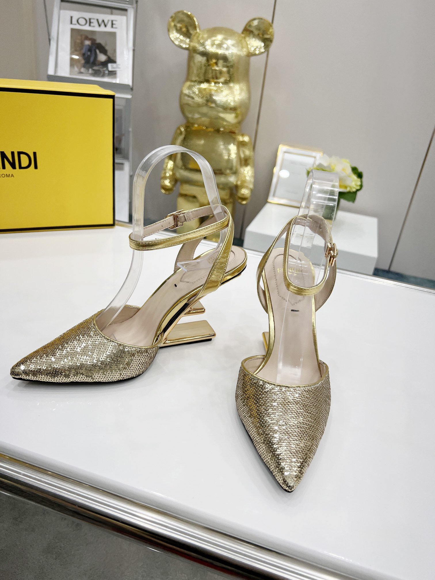 F**di First Gold Glitter High-Heeled Slingbacks For Women