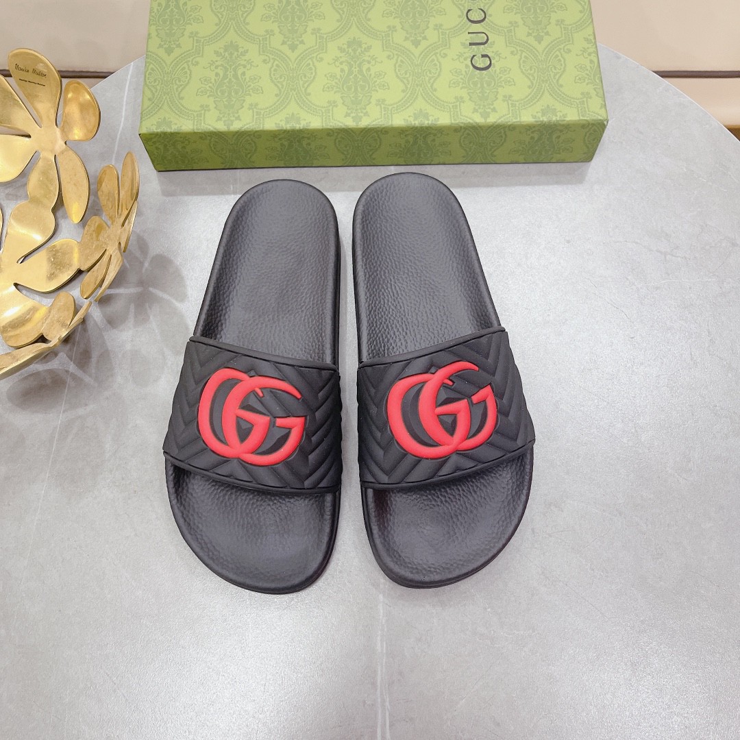Gvc*1 Men’s Quilted GG Rubber Slide Black And Red For Men 601041