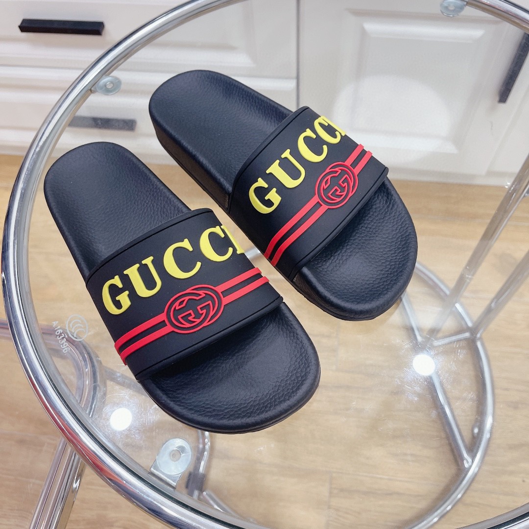 Gvc*1 Men’s Logo Rubber Slide Black Red And Yellow For Men 522887