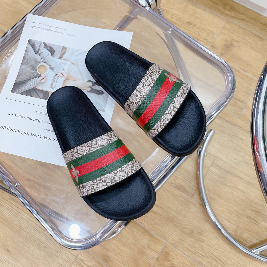 Gvc*1 Women’s GG Slide Sandal With Bee Web Black For Women 407345