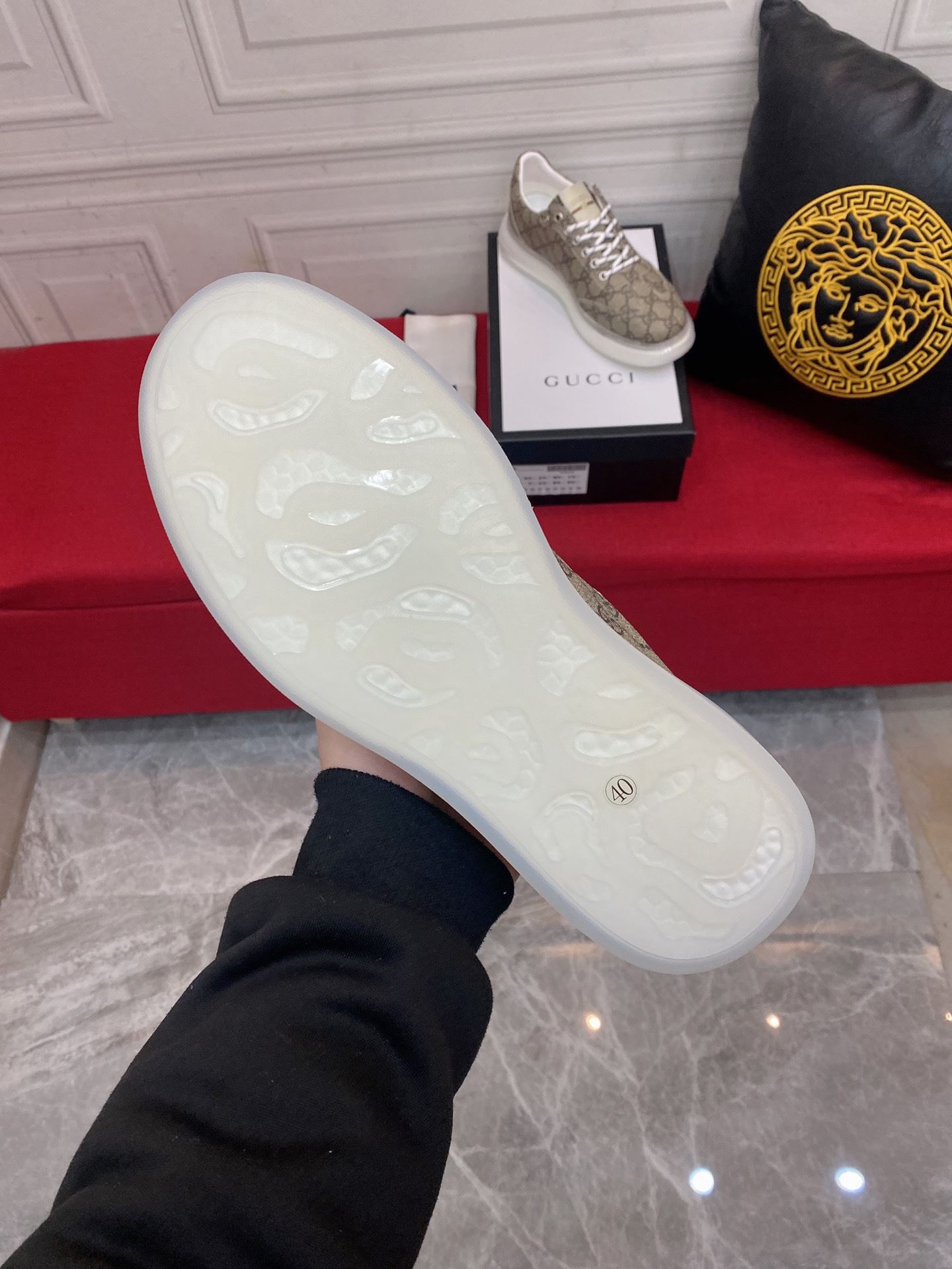 Gvc*1 Men’s Sneaker With GG Gvc*1 Print Brown And Gray For Men