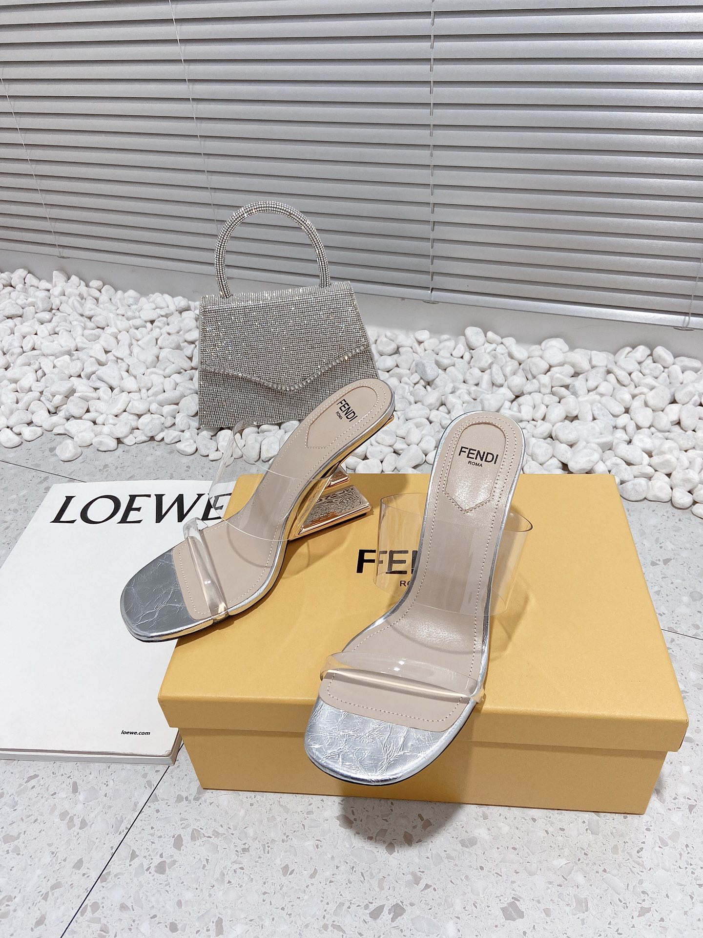 F**di First Silver Transparent Medium-Heeled Sandals For Women