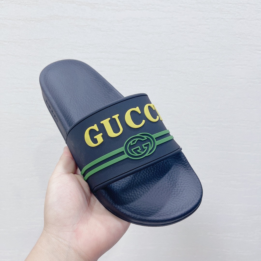 Gvc*1 Women’s Logo Rubber Slide Black Green And Yellow For Women 522887