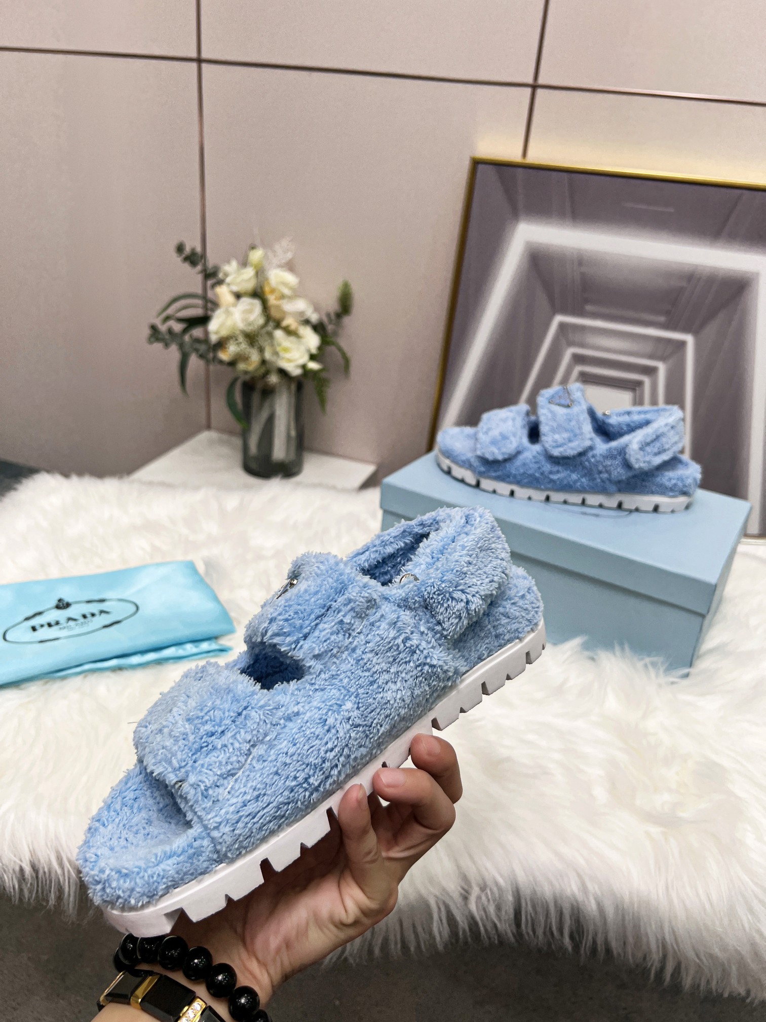 Pra*a Terrycloth Sandals Blue For Women 0.8in/20mm PRD 1X737M_H39_F0076_F_D020