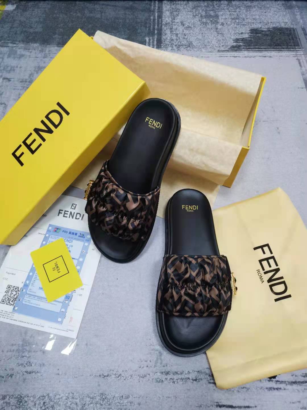 F**di Feel Brown Satin Slides For Women 8X8142AE7SF0R7V