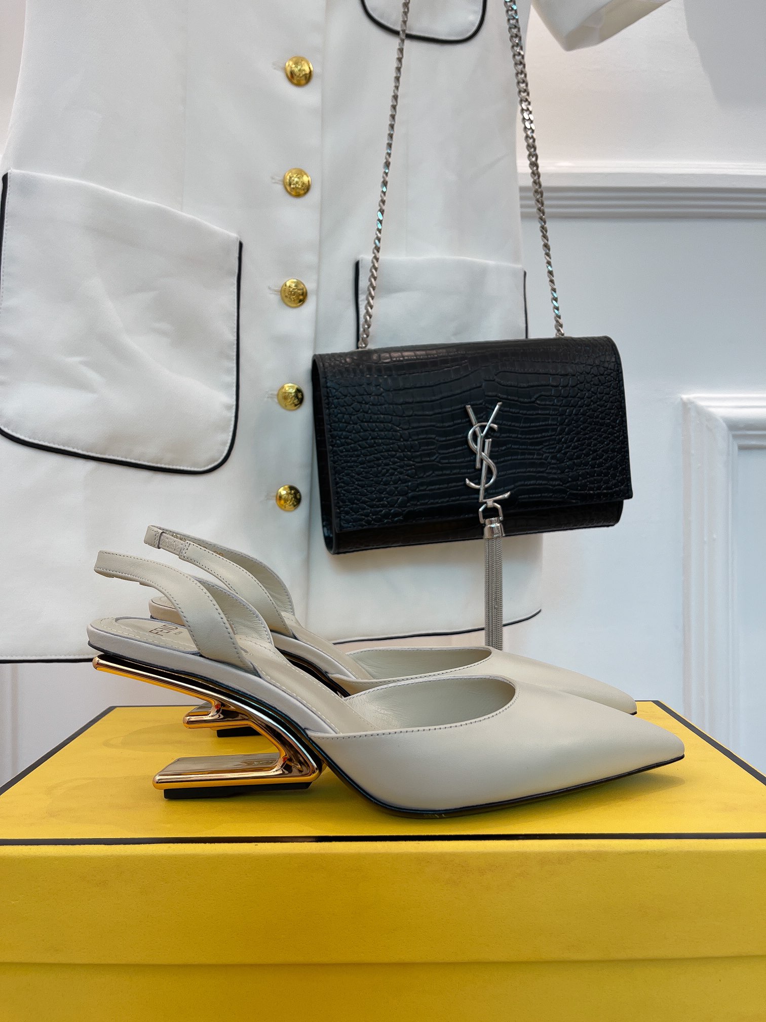 F**di First Grey High-Heeled Slingbacks For Women