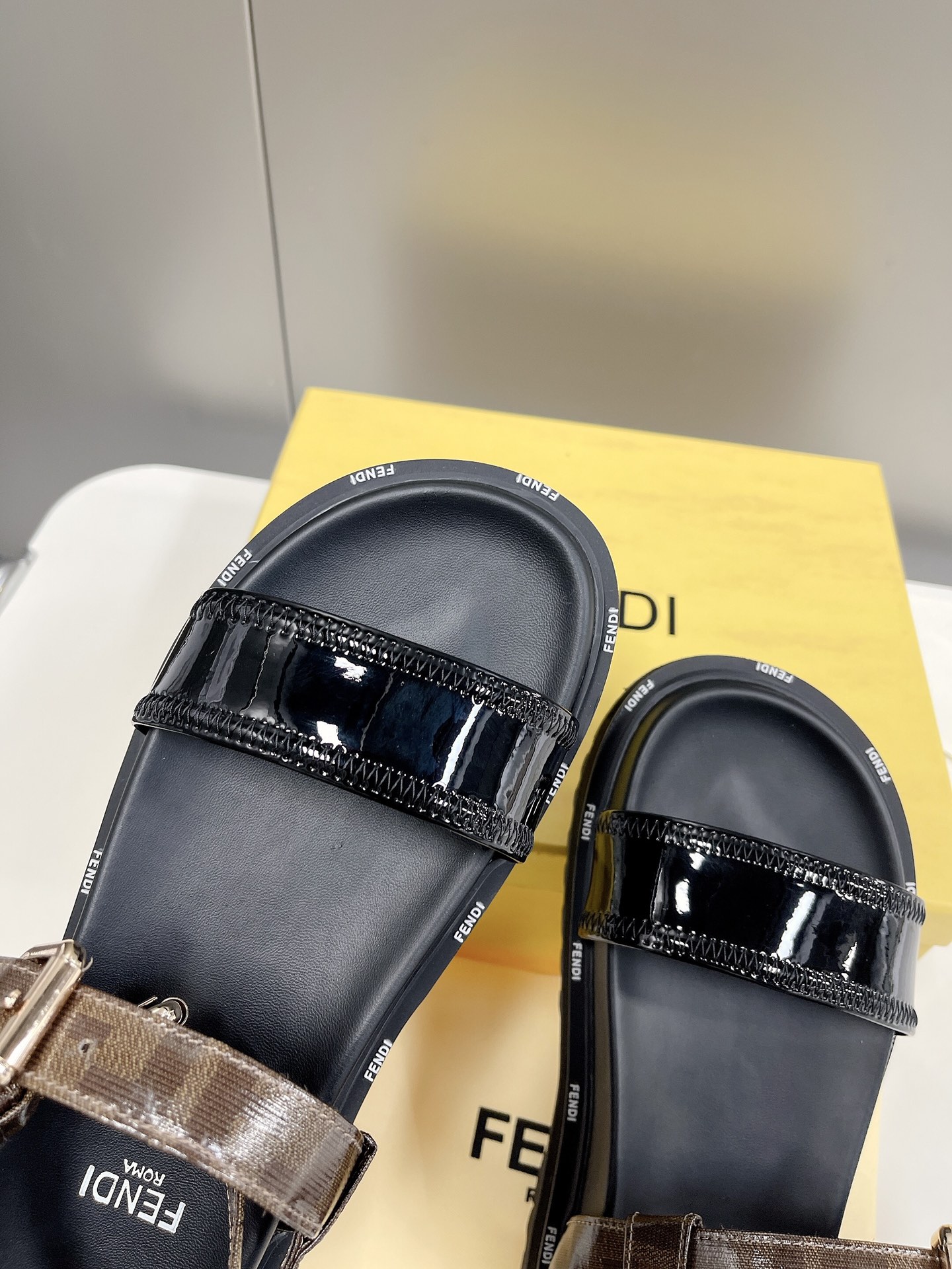 F**di Black Jacquard Sandals For Women
