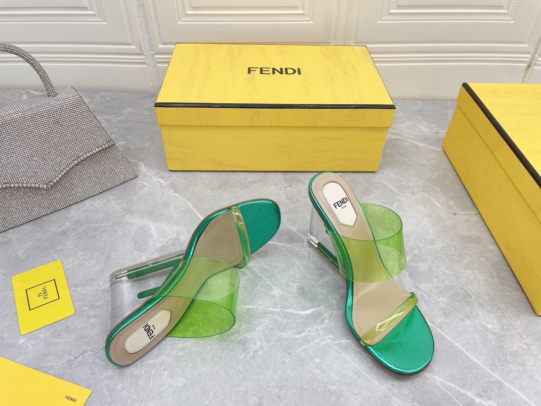 F**di First Green Transparent High-Heeled Sandals For Women