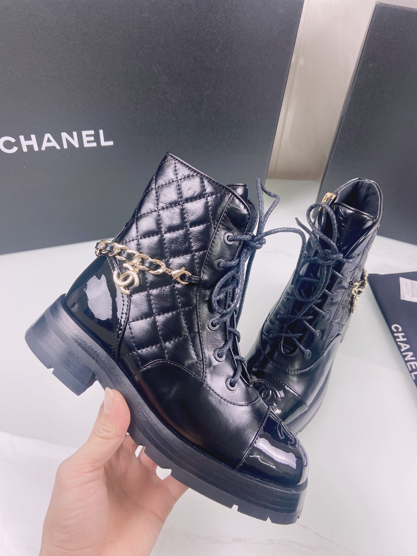 Ch**el Women’s Lace- Ups Black For Women 1.6in/4cm