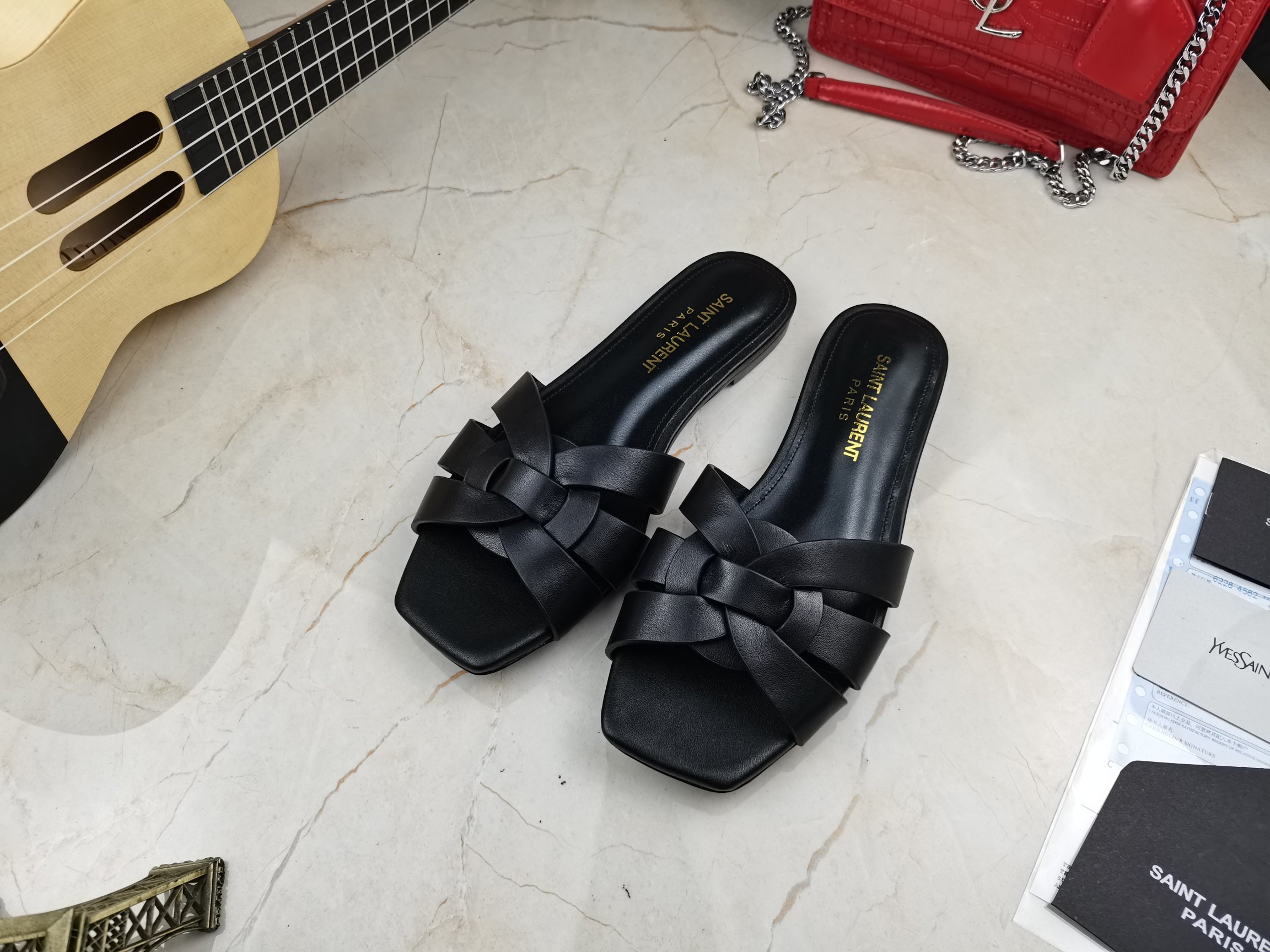 Sa1nt Lau*nt Women’s Tribute Flat Mules Black For Women Y51 571952BDA001000