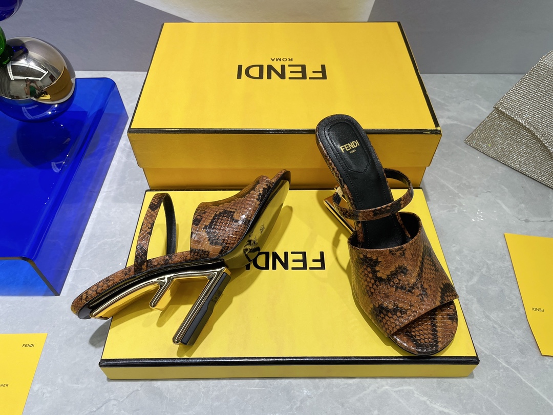 F**di First Dark Brown Python High-Heeled Sandals For Women