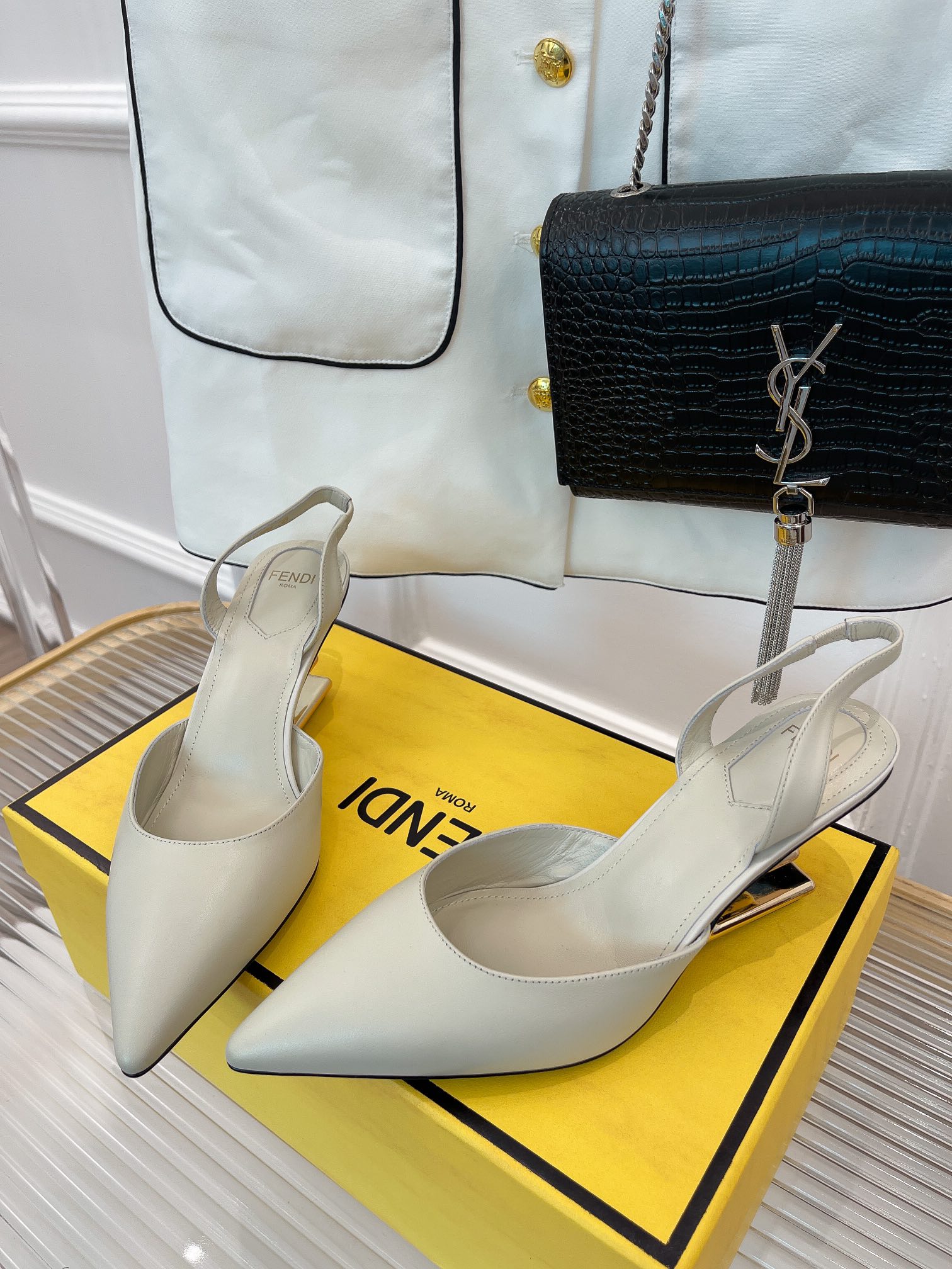 F**di First Grey High-Heeled Slingbacks For Women