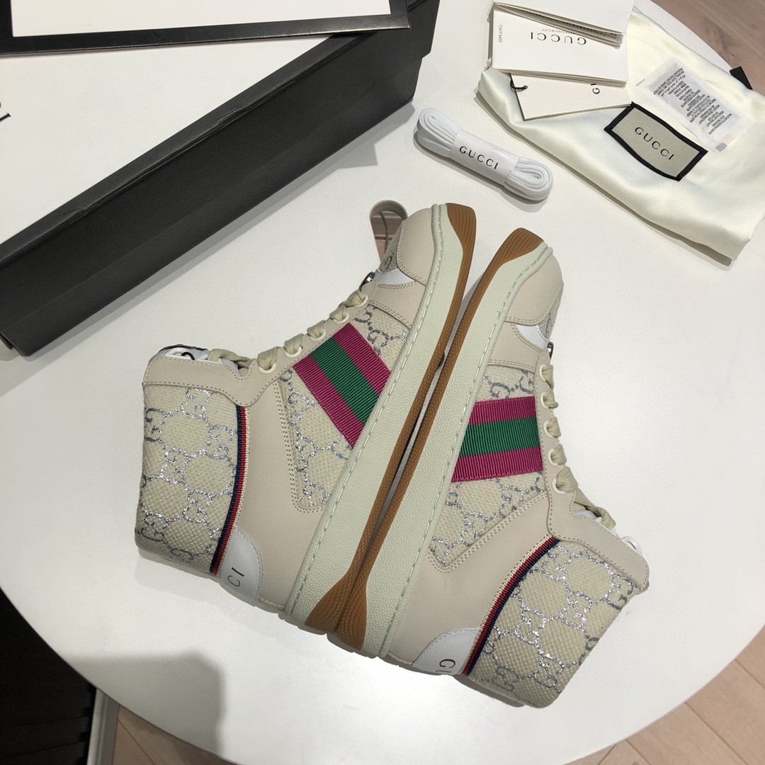 Gvc*1 Men’s Screener GG High-Top Beige Pink Green For Men 5637309