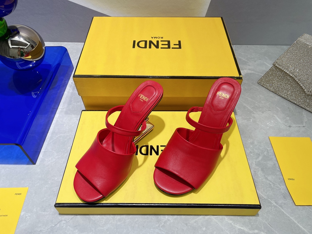 F**di First Red High-Heeled Sandals For Women