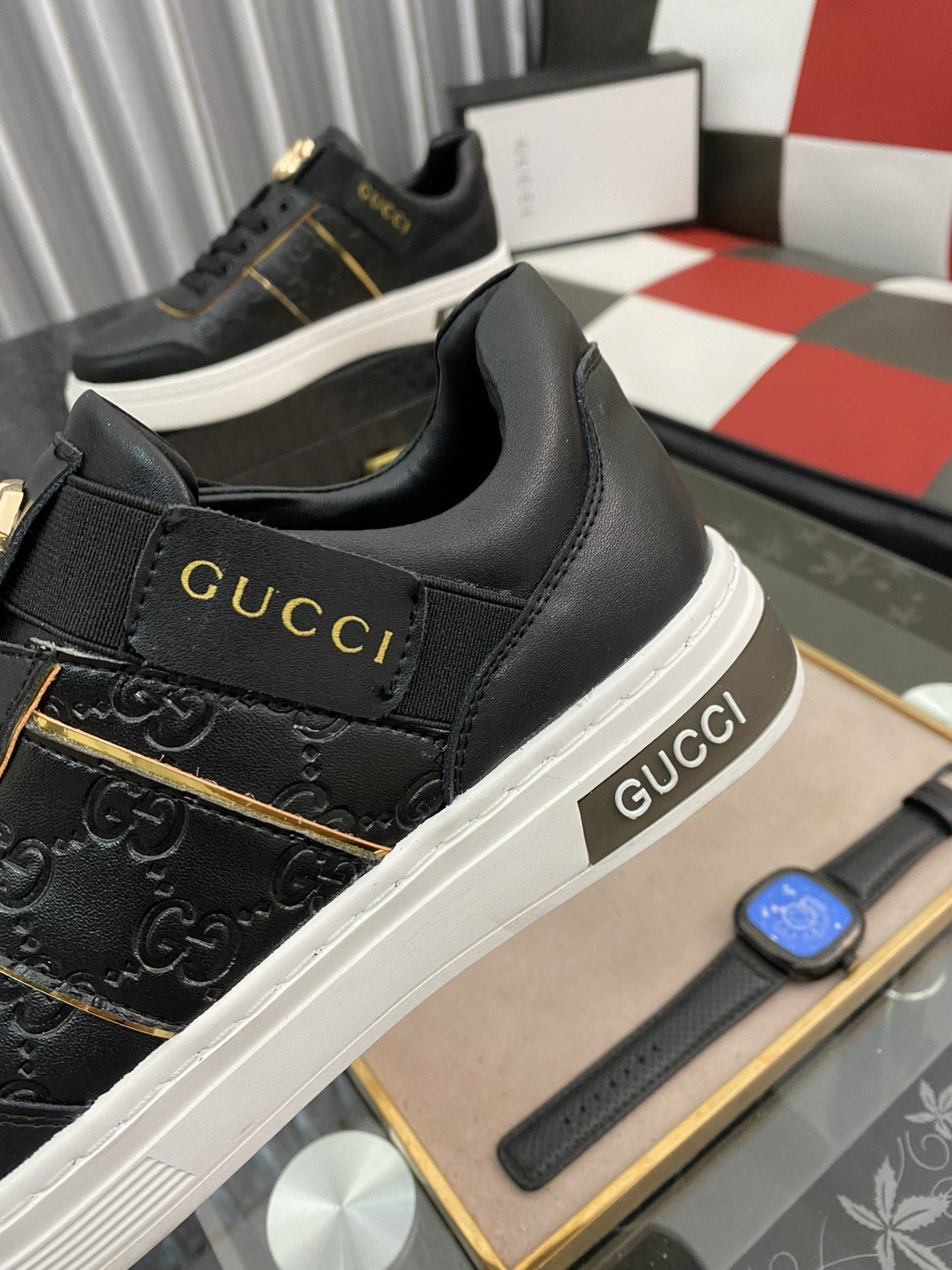 Gvc*1 Men’s GG Embossed Sneaker Loafer With GG Black Gold For Men