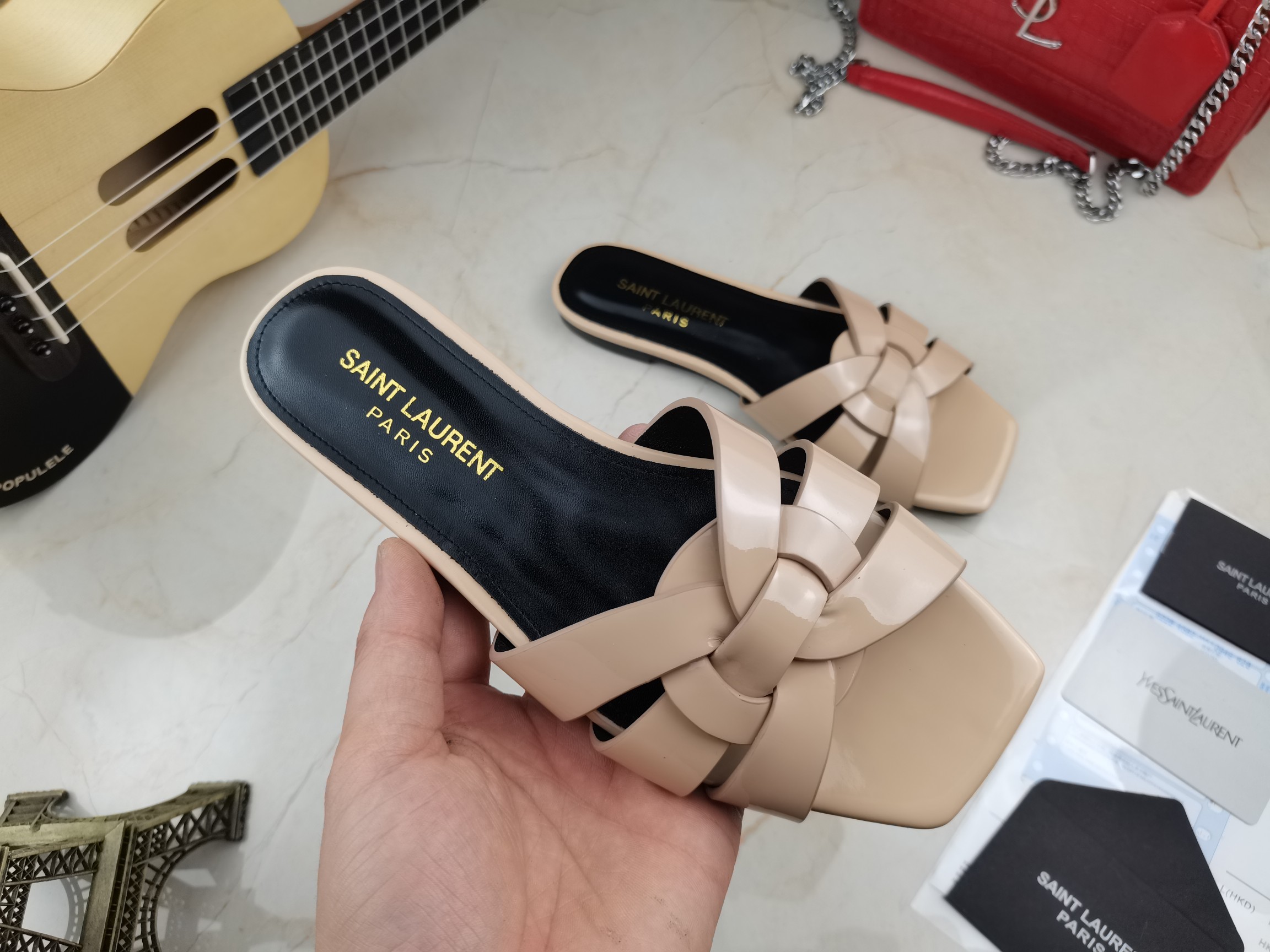 Sa1nt Lau*nt Women’s Tribute Flat Mules Beige For Women Y51 571952B8I009935