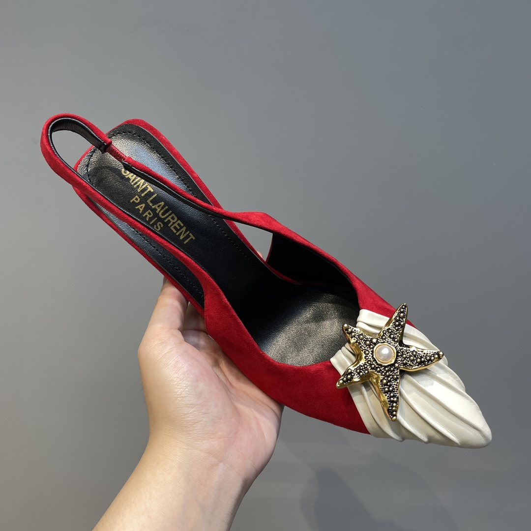 Sa1nt Lau*nt Women’s Silk Slingback Pumps Red For Women Y51