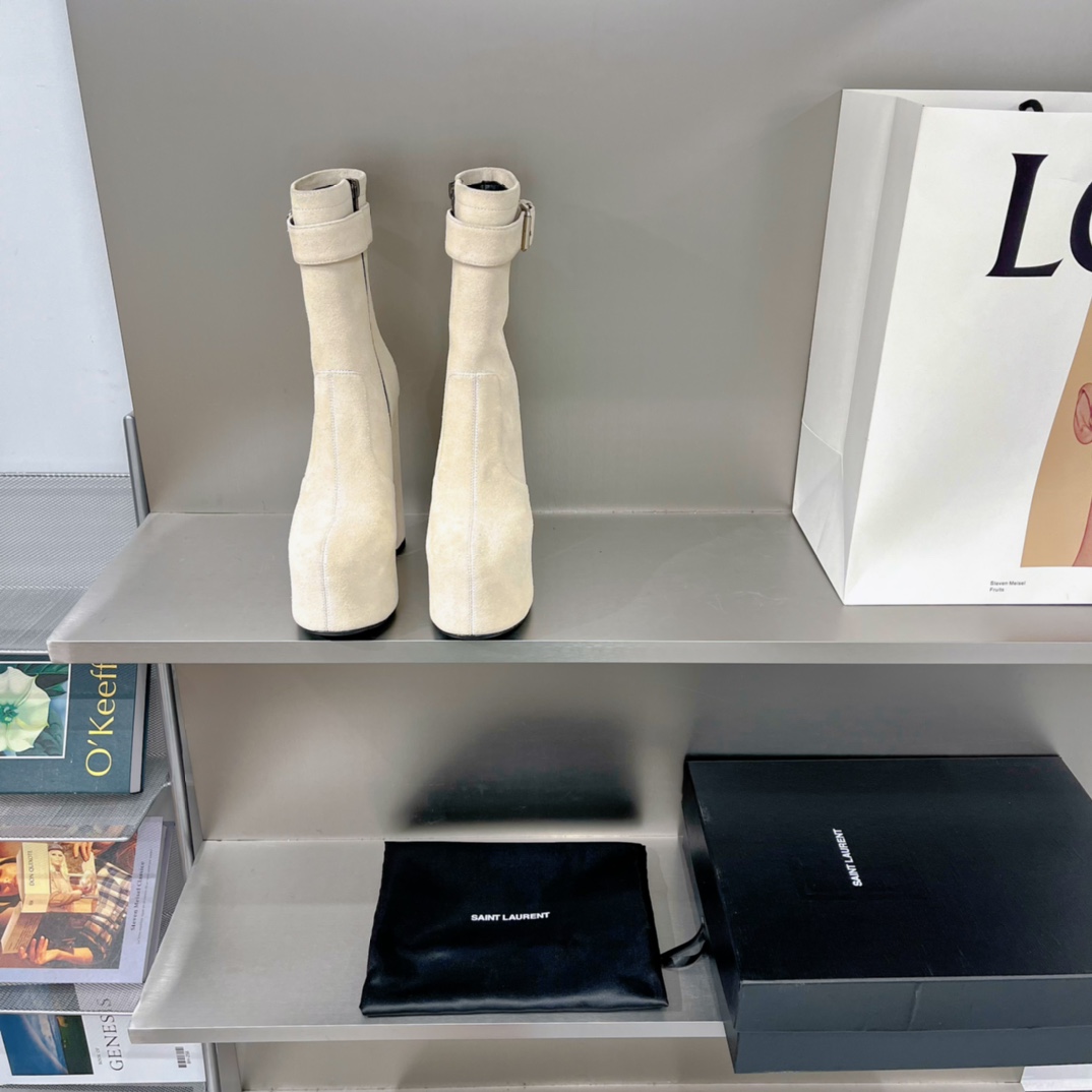 Sa1nt Lau*nt Women’s Cherry Buckle Platform Booties White For Women Y51