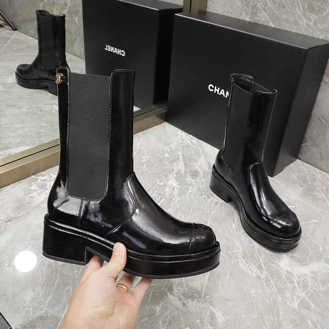 Ch**el Women’s Ankle Boots Bright Black For Women 1.6in/4cm